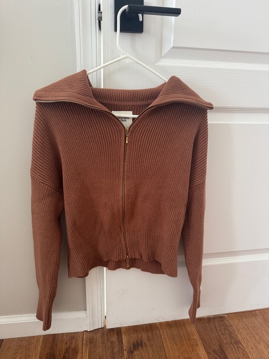 Abercrombie & Fitch Sweaters - Abercrombie & Fitch Zip-Front Ribbed Sweater Jacket - Rust